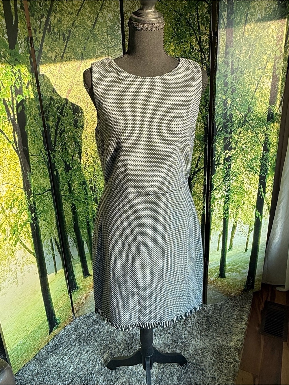 LOFT Textured Sleeveless Midi Dress - Blue and Grey Size 6